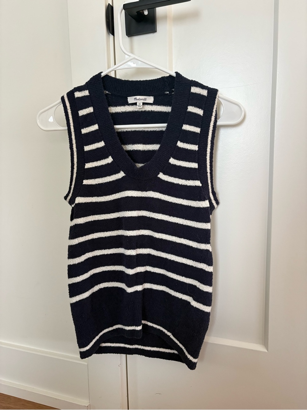 Madewell Navy and White Striped Sweater Vest